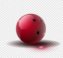 Red Bowling Ball Isolated On Transparent Background. Vector Illustration.