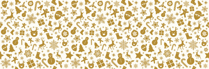 Wall Mural - Panoramic seamless pattern with Christmas decorations. Vector.