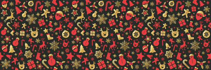 Wall Mural - panoramic seamless pattern with christmas decorations. vector.