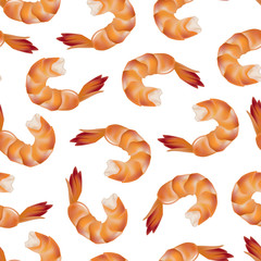 Canvas Print - Realistic Detailed Shrimp Seamless Pattern Background. Vector