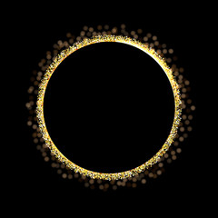 Wall Mural - Golden ring on black background. Vector golden circle frame with glitter. Luxury frame for your text.