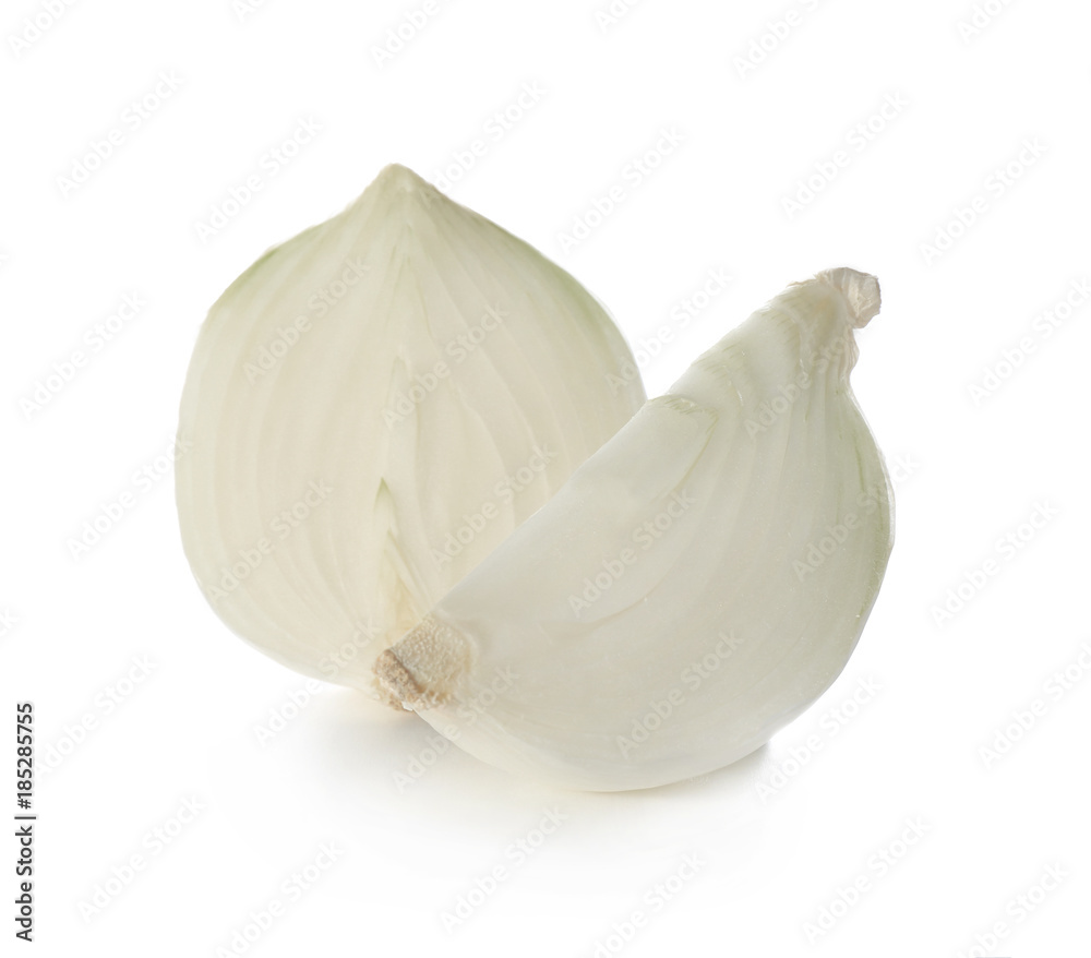 Ripe onions on white background