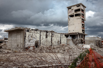 Demolition building after earthquakes or war