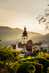 Wall Mural - Frohnleiten Austria Golden Hour Village at river mur