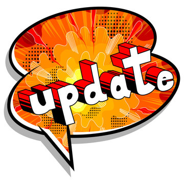 Update - Comic book style word on abstract background.