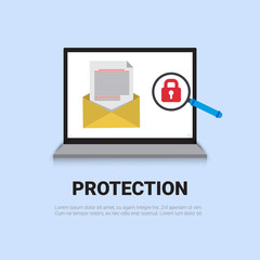 Poster - Email Protection Concept Laptop With Lock Data Security Banner Vector Illustration