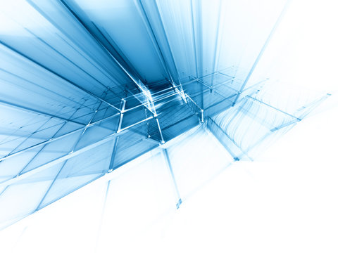 Abstract blue and white background element. Fractal graphics series. Three-dimensional composition of repeating grids. Information technology concept.