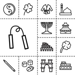 Poster - Culture icons. set of 13 editable outline culture icons