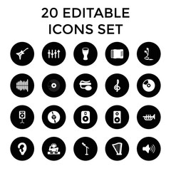 Poster - Sound icons. set of 20 editable filled sound icons