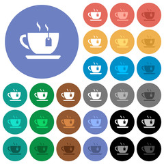 Wall Mural - Cup of tea with teabag round flat multi colored icons