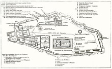 Old Plan Of The Acropolis Athens. Top Schematic View With The Legend Symbols On Each Corner. By Unidentified Author Published On Le Tour Du Monde Paris 1862