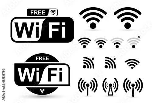 Fotomural Set of free WiFi and zone sign