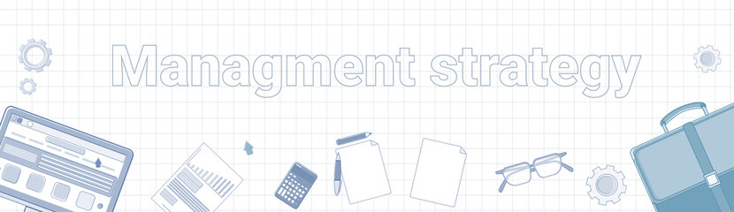 Poster - Management Strategy Word On Squared Background Horizontal Banner Business Planning Concept Vector Illustration