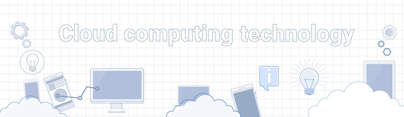 Poster - Cloud Computing Technology Word On Squared Background Horizontal Banner Data Storage Concept Vector Illustration