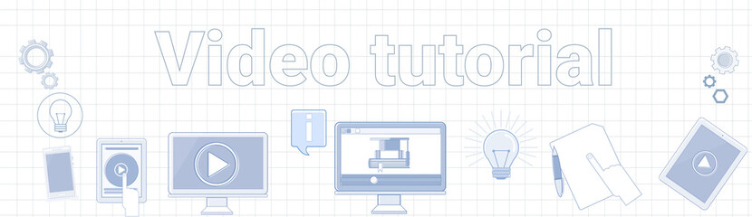Poster - Video Tutorial Word On Squared Background Horizontal Banner Online Education Concept Vector Illustration