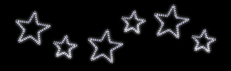six white led light style stars against a black background.