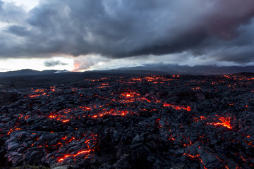 volcano tolbachik. lava fields. russia, kamchatka, the end of the eruption of the volcano tolbachik,