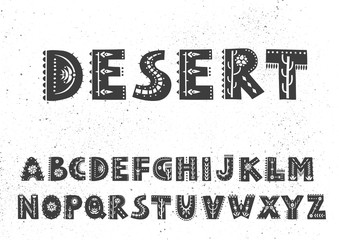Aufkleber - Vector bold alphabet decorated with folk ornaments with southern motifs.  Display font.