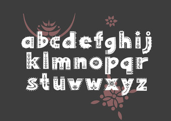 Poster - Vector patterned alphabet decorated with folk ornaments based on desert motifs.  Display lowercase font on a black background.
