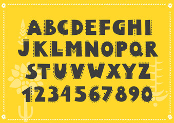 Aufkleber - Vector alphabet and set of numbers decorated with thorns based on desert motifs.  Display capital font on a yellow background.