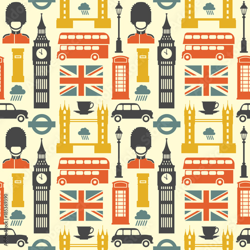 Dekoracja na wymiar  wzor-londynu-wektor-kolorowy-wzor-z-symbolami-londynu-takimi-jak-big-ben-czerwony-autobus-taksowka-i-brytyjska-flaga-w-modnym-stylu-plaski-na-bialym-tle