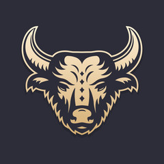 Canvas Print - buffalo head vector illustration, gold over dark, vector pictogram