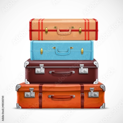 Fotografie, Obraz Retro Travel Luggage Suitcases Realistic Set