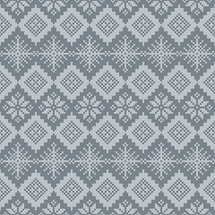 Wall Mural - Knitted scandinavian pattern with snowflakes. Vector.