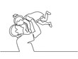 Continuous line drawing. Father holding happy daughter up in air. Vector illustration