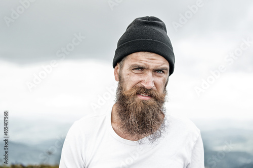 Fotografía Hipster with long beard hair, mustache on bearded face