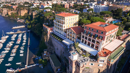 Aerial view of Sorrento city, Meta, Piano coast, Italy, street of mountains old city, tourism concept