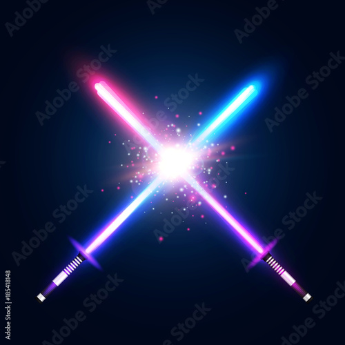 Photographie Two crossed light neon swords fight