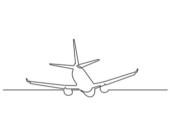 Poster - one line drawing of isolated vector object - passenger airplane