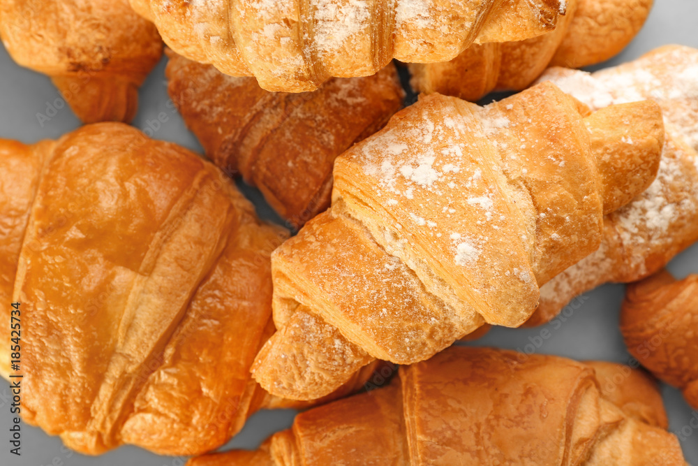 Delicious sweet croissants, closeup