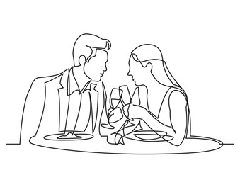 Sticker - continuous line drawing of man and woman dating dining in restaurant