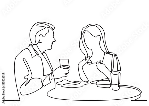 continuous line drawing of man and woman dining in restaurant - Buy ...