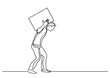 continuous line drawing of man carrying heavy weight