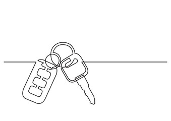 Sticker - one line drawing of isolated vector object - car keys