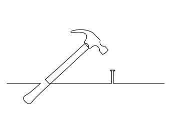 Poster - one line drawing of isolated vector object - hammer and nail