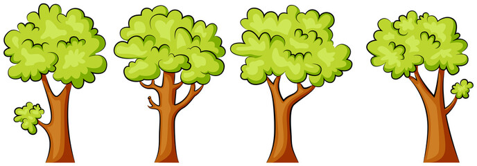 set of green trees on a white background