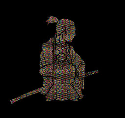 Wall Mural - 2 Samurai composition cartoon designed using mosaic pattern graphic vector