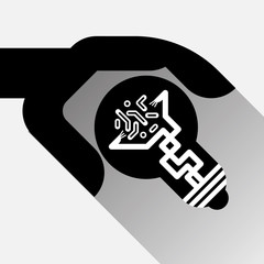 Poster - Robot Hand Holding Light Bulb New Innovation Creative Technology Concept Vector Illustration
