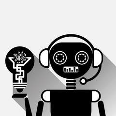 Poster - Chatbot Hold Light Bulb Icon Concept Black Chat Bot Or Chatterbot Service Of Online Support Technology Vector Illustration