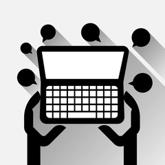 Poster - Chatting With Chatbot Icon Concept Laptop Computer Chat Bot Or Chatterbot Service Of Online Support Technology Vector Illustration