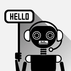 Poster - chatbot says hello icon concept black chat bot or chatterbot service of online support technology ve