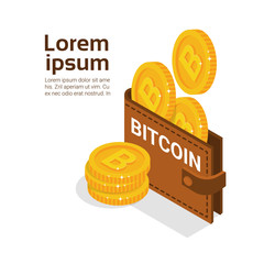 Poster - Bitcoins Wallet Over White Background With Copy Space Modern Digital Money Crypto Currency Concept Flat Vector Illustration