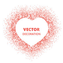 Red Glitter Heart Frame, Border. Vector Dust Isolated On White