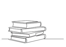 One Line Drawing Of Isolated Vector Object - Pile Of Books