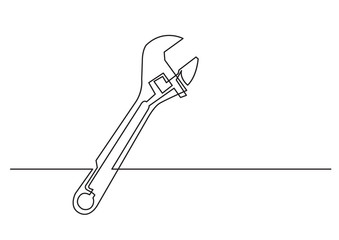 Poster - one line drawing of isolated vector object - adjustable spanner