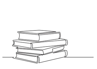 one line drawing of isolated vector object - pile of books